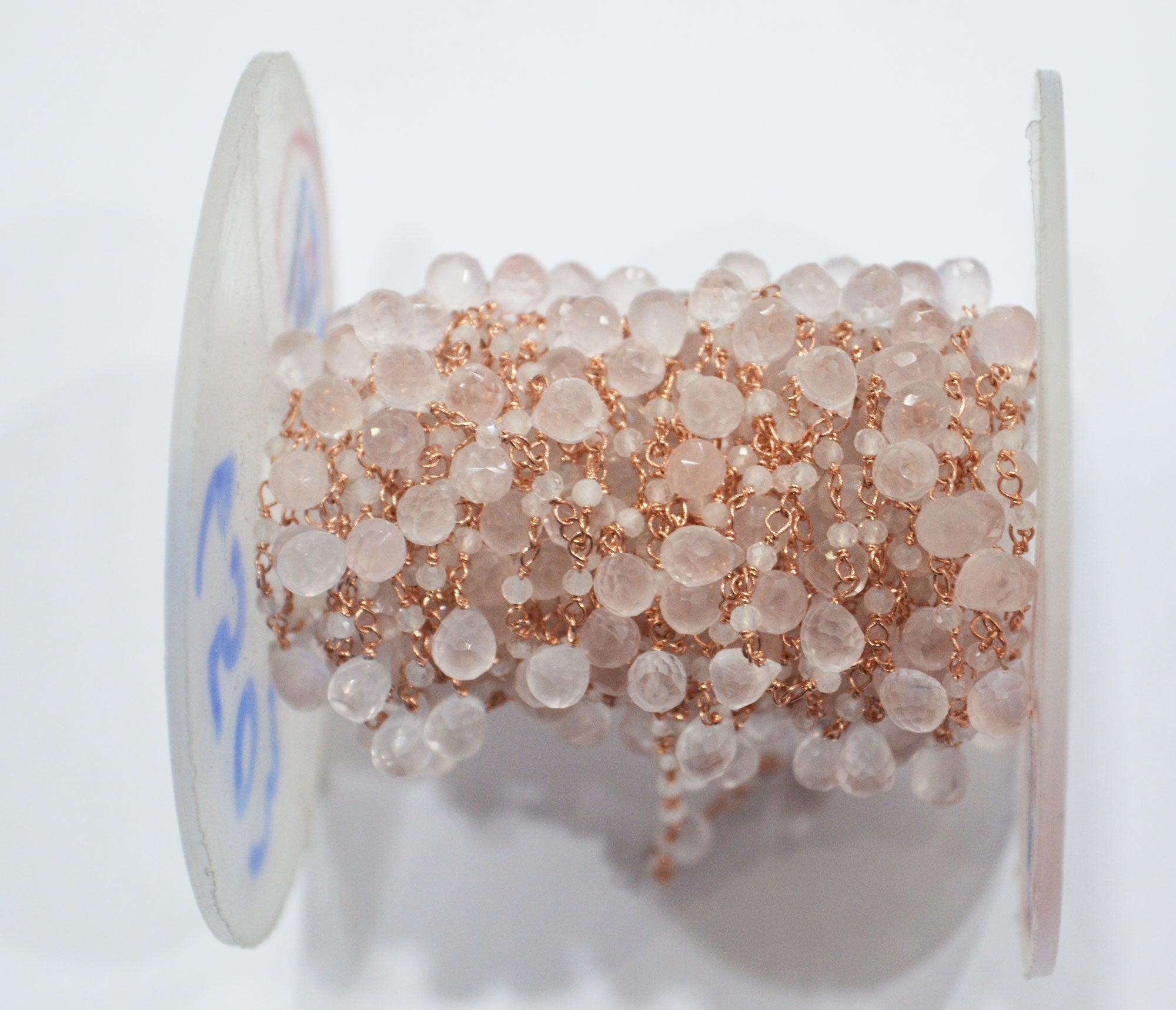 Natural Rose Quartz Faceted Round Shape Rosary Beaded Chain , Sold By Foot , 2 mm , RB-6503