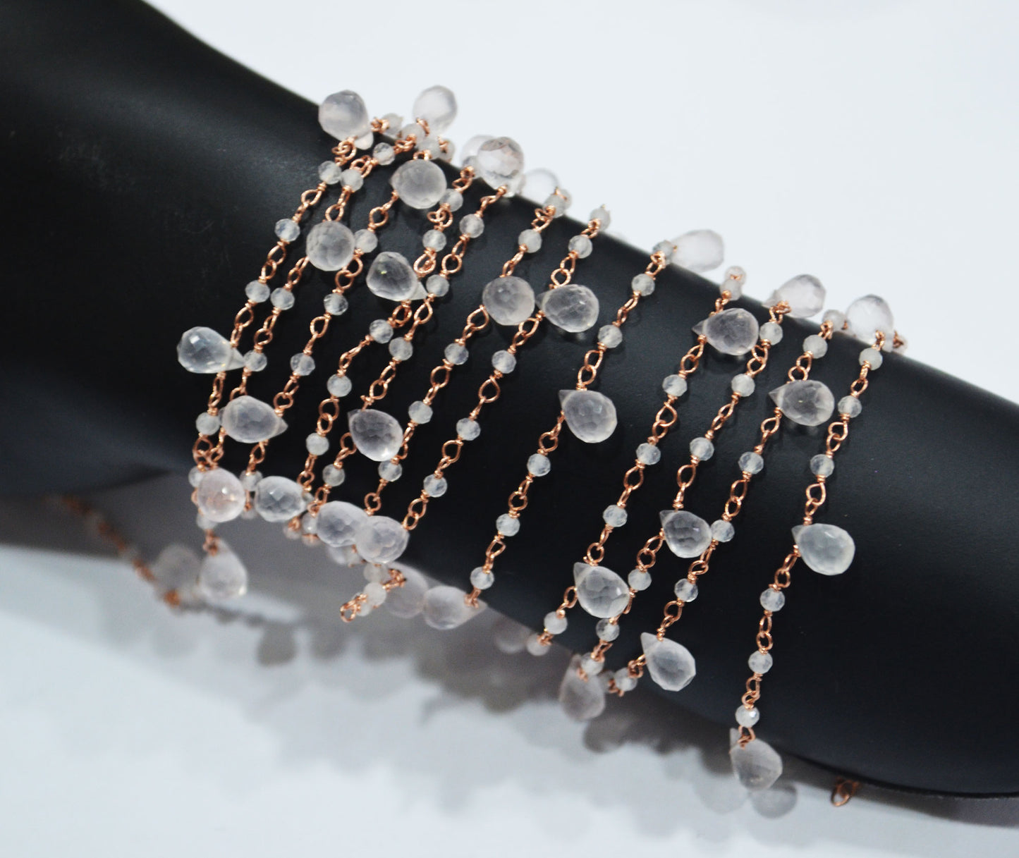 Natural Rose Quartz Faceted Round Shape Rosary Beaded Chain , Sold By Foot , 2 mm , RB-6503
