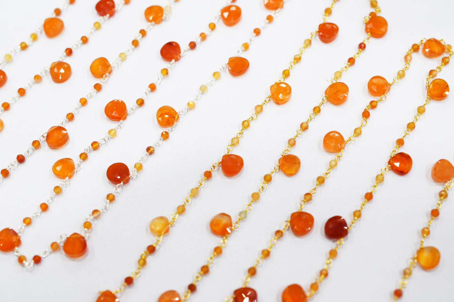 Natural Carnelian Faceted Round Shape Rosary Beaded Chain , Sold By Foot , 2 mm , RB-6504