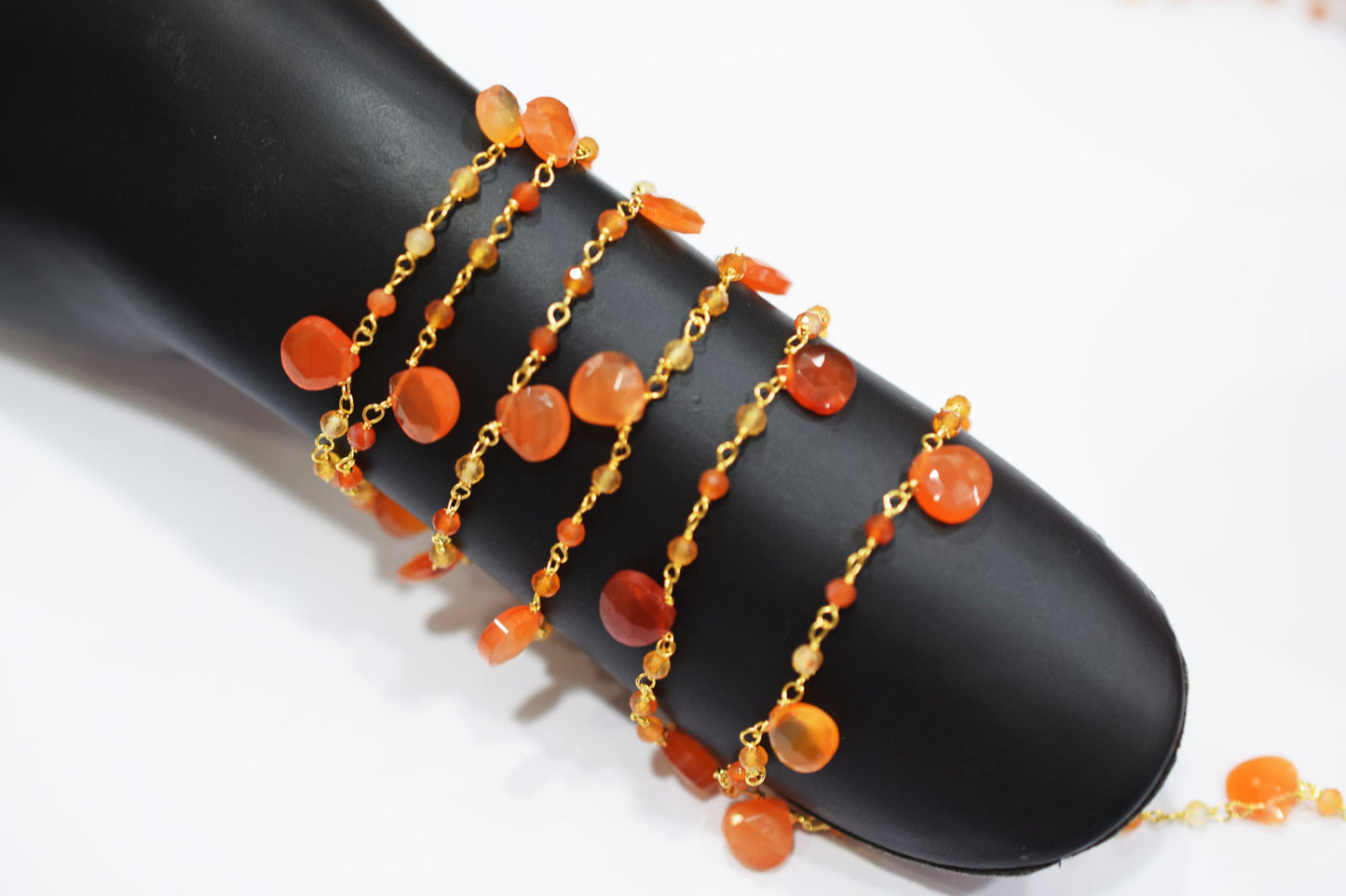 Natural Carnelian Faceted Round Shape Rosary Beaded Chain , Sold By Foot , 2 mm , RB-6504