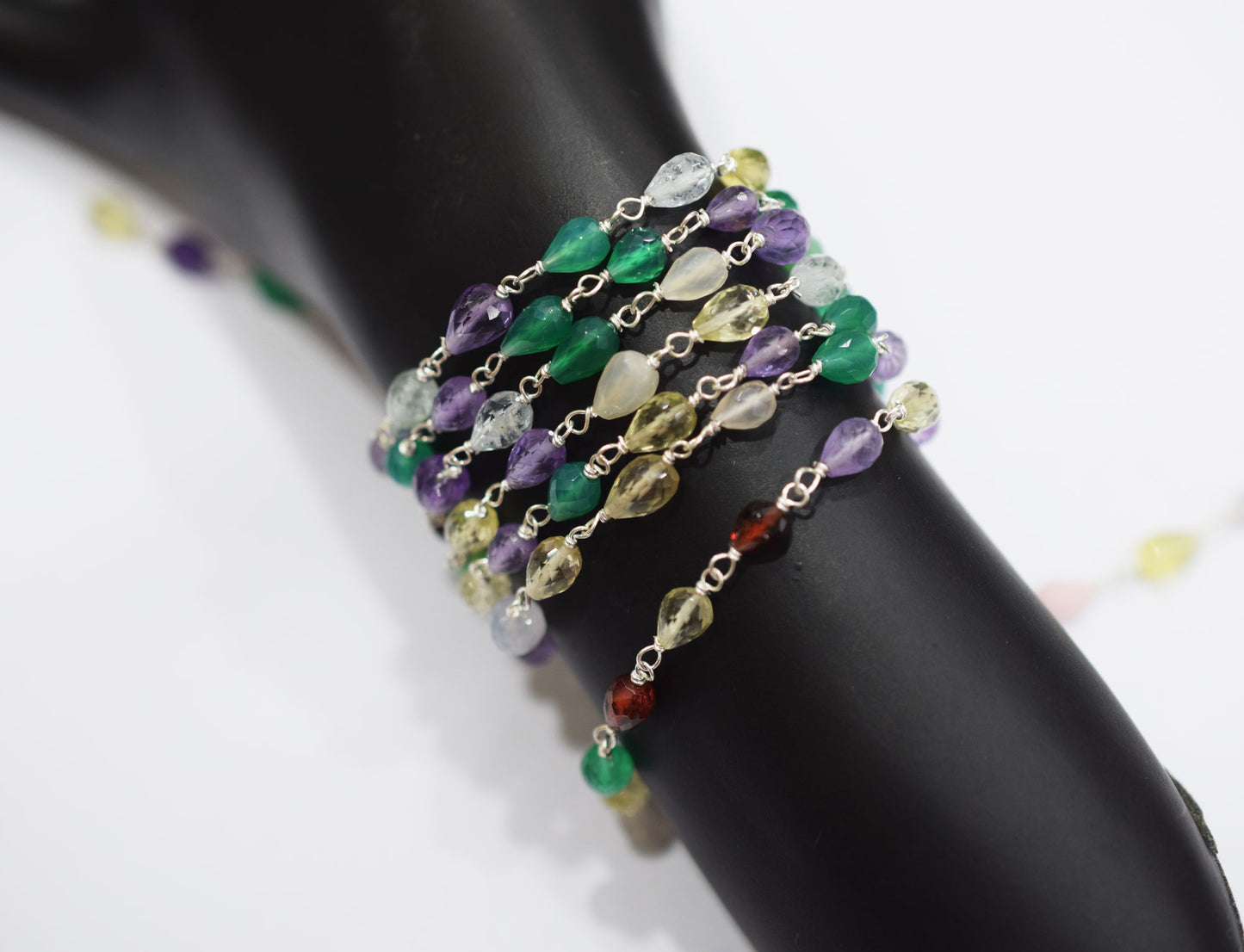 Multi Semi Precious Stone Faceted Tear Drops Shape Rosary Beaded Chain , 3x4 - 5x7 mm , RB-6505