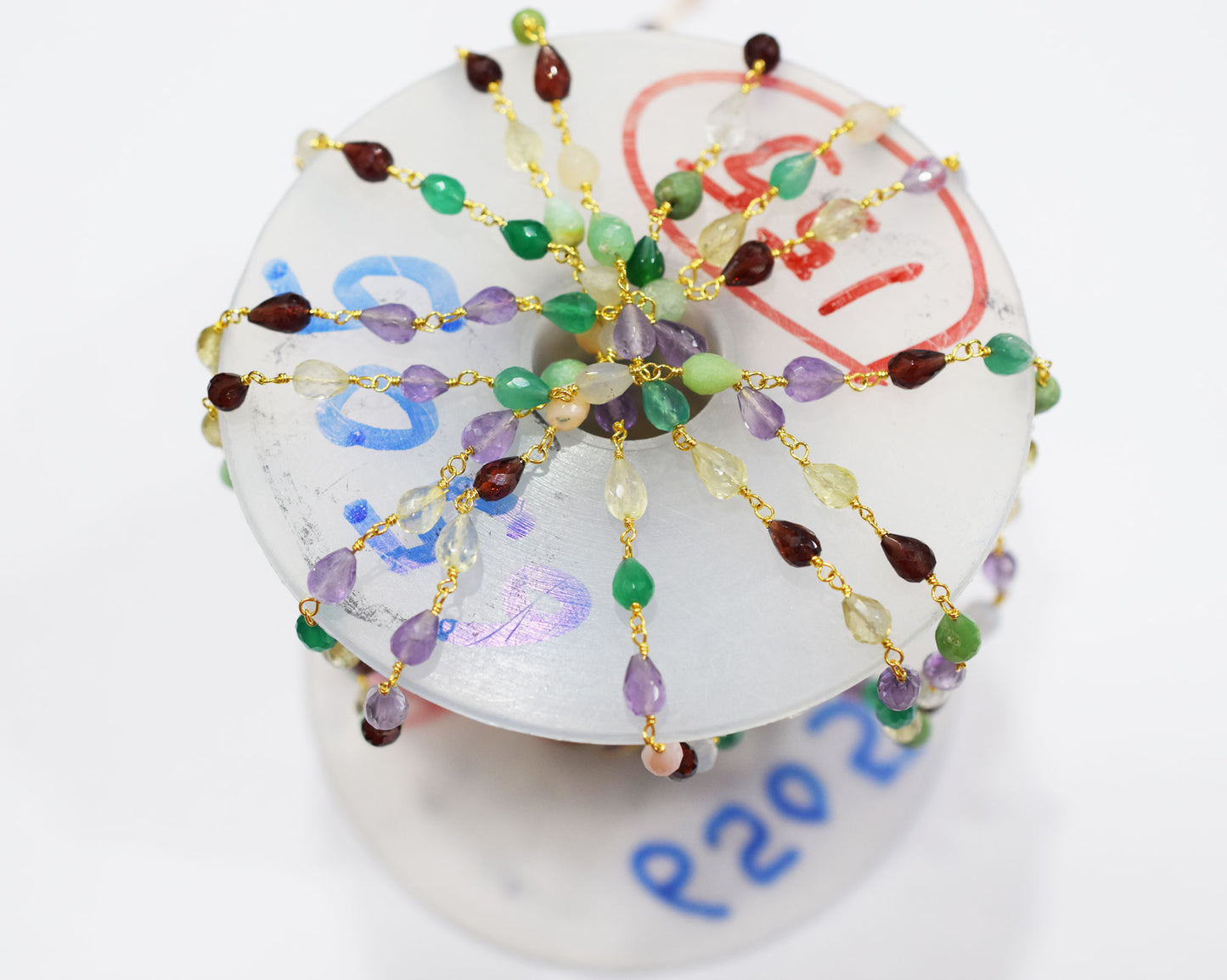 Multi Semi Precious Stone Faceted Tear Drops Shape Rosary Beaded Chain , 3x4 - 5x7 mm , RB-6505