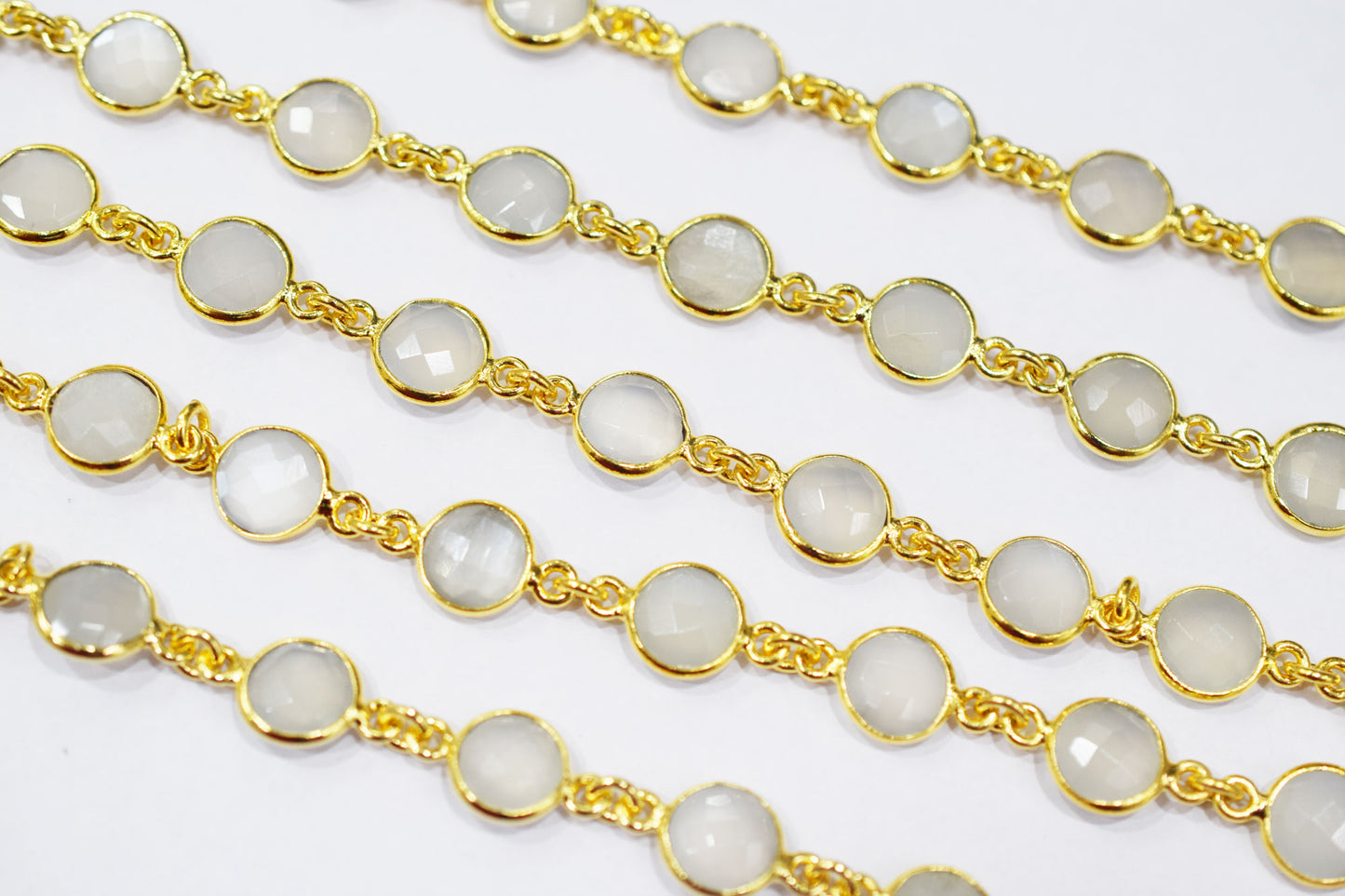 Ceylon Moonstone Faceted Coin Shape Connector Chain , 9 mm , RB-6507