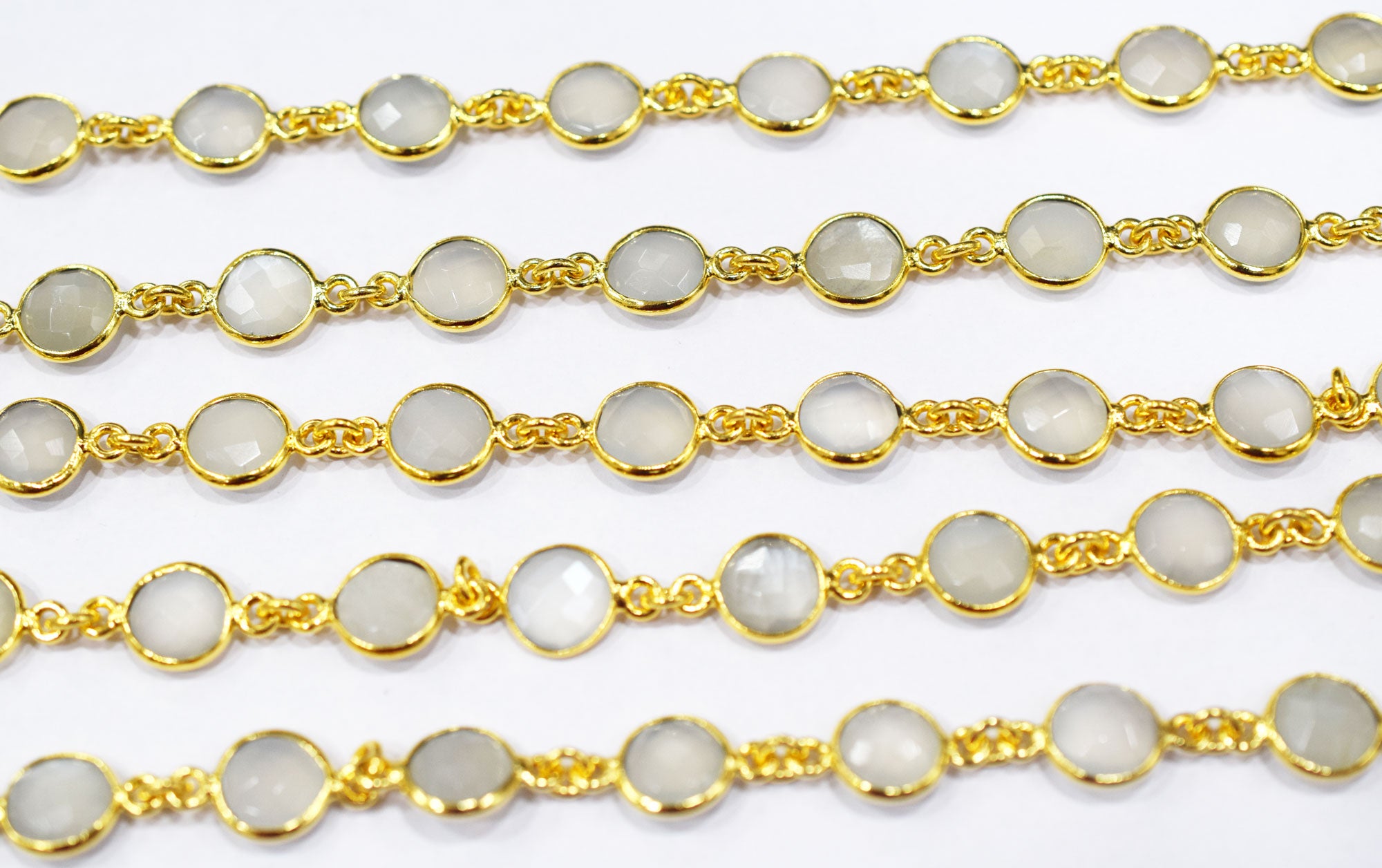 Ceylon Moonstone Faceted Coin Shape Connector Chain , 9 mm , RB-6507