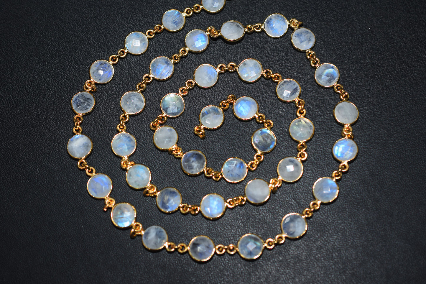 Rainbow Moonstone Faceted Coin Shape Connector Chain , 8 mm , RB-6508