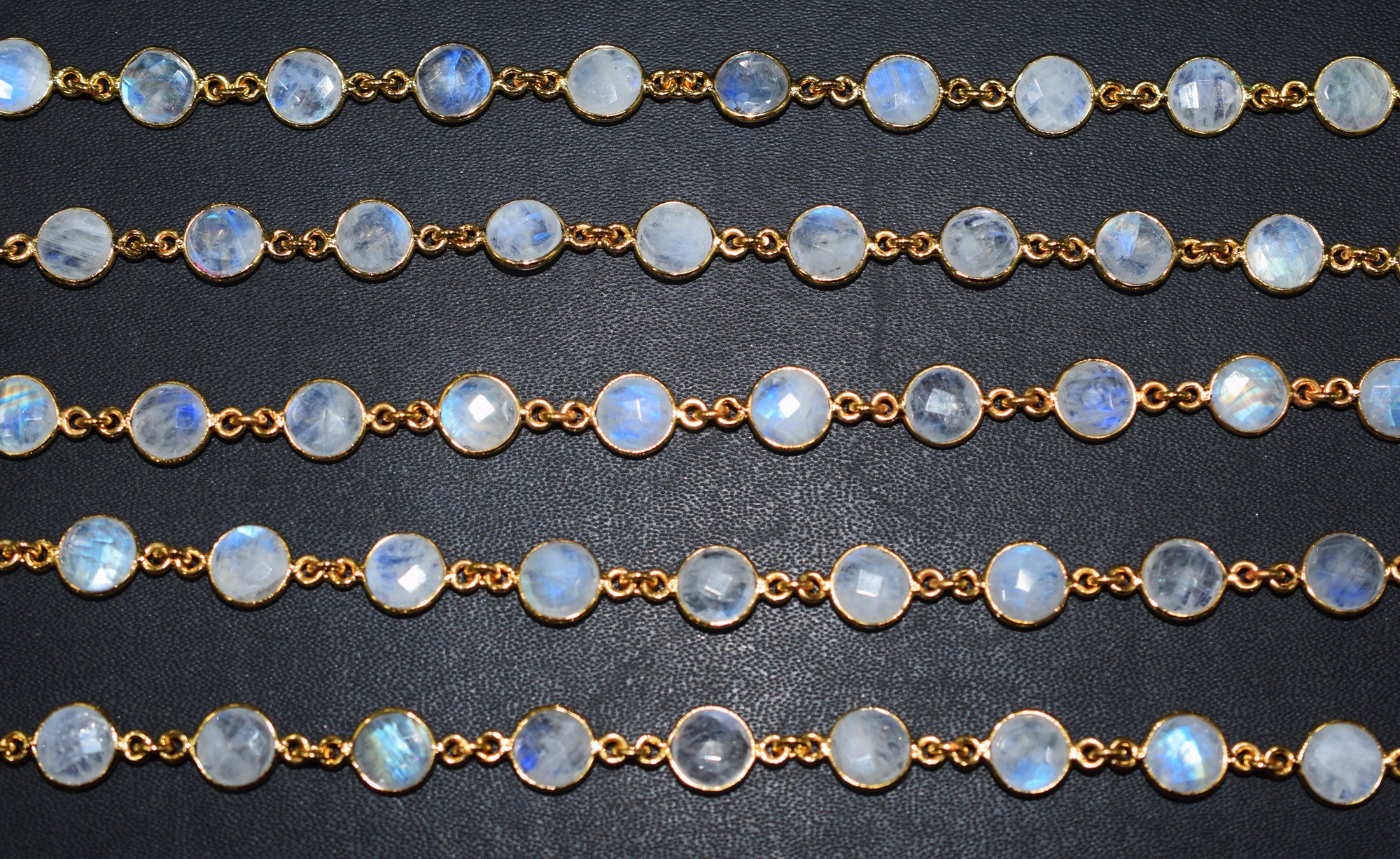 Rainbow Moonstone Faceted Coin Shape Connector Chain , 8 mm , RB-6508