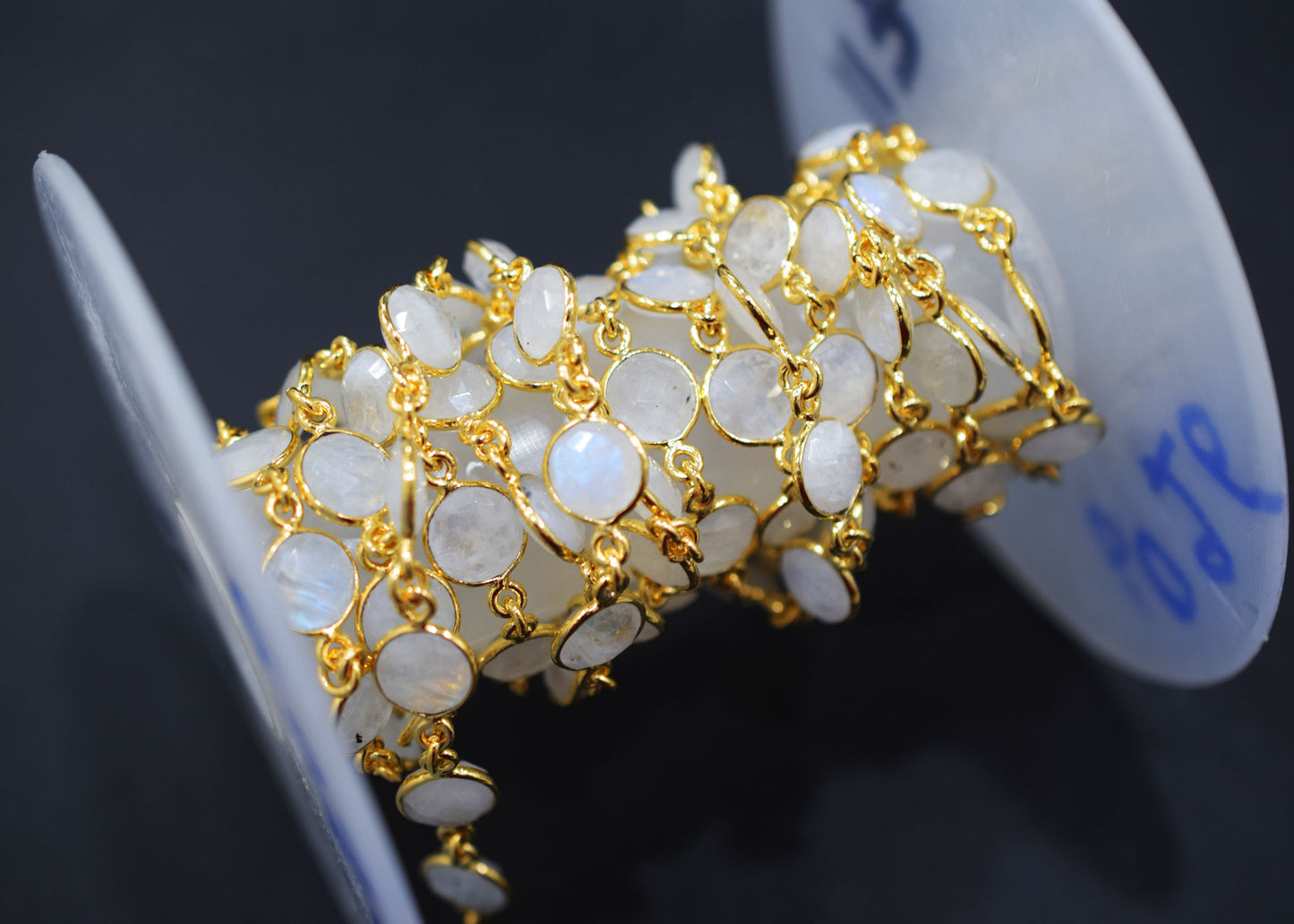Rainbow Moonstone Faceted Coin Shape Connector Chain , 8 mm , RB-6508