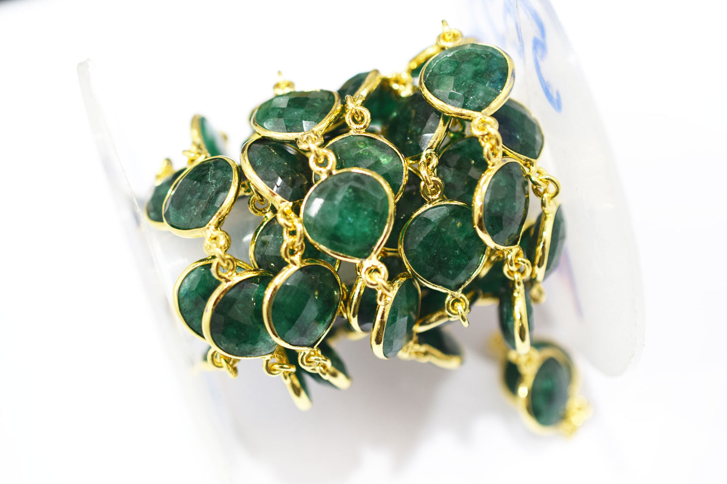Dyed Emerald Faceted Heart Shape Connector Chain , 13 mm , RB-6511