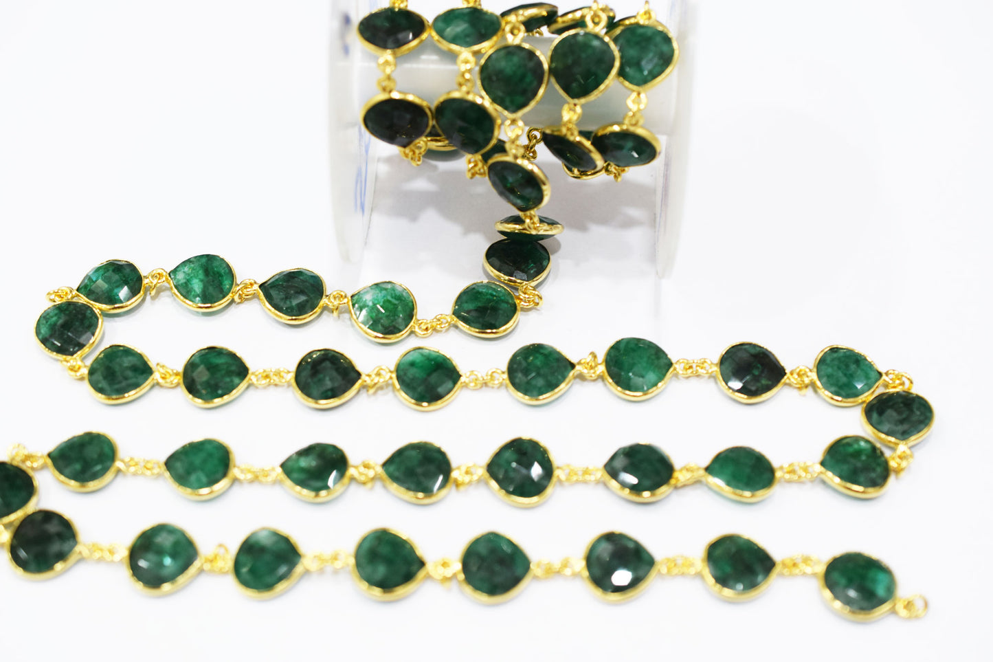 Dyed Emerald Faceted Heart Shape Connector Chain , 13 mm , RB-6511