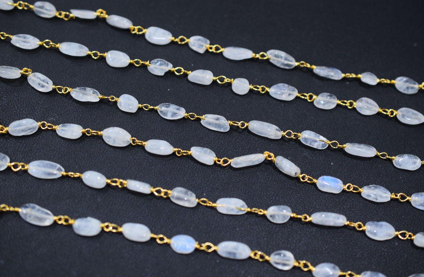Rainbow Moonstone Smooth Uneven Oval Shape Rosary Beaded Chain , 7 - 10 mm , RB-6512