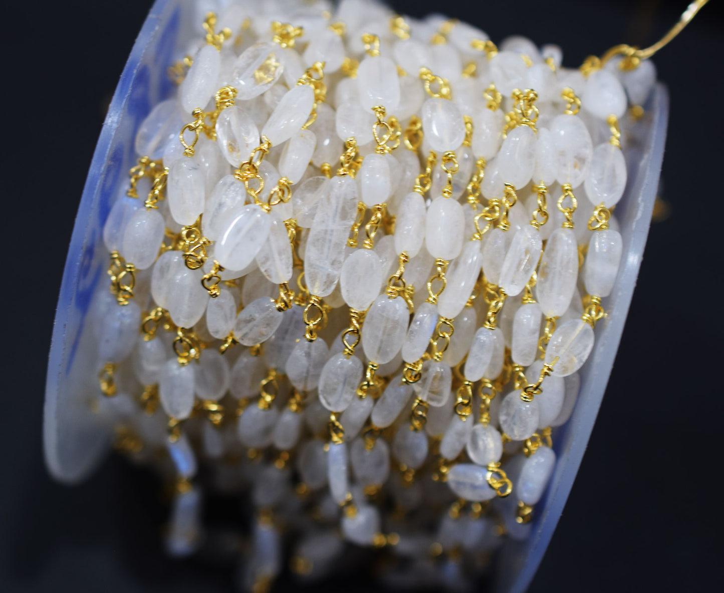Rainbow Moonstone Smooth Uneven Oval Shape Rosary Beaded Chain , 7 - 10 mm , RB-6512