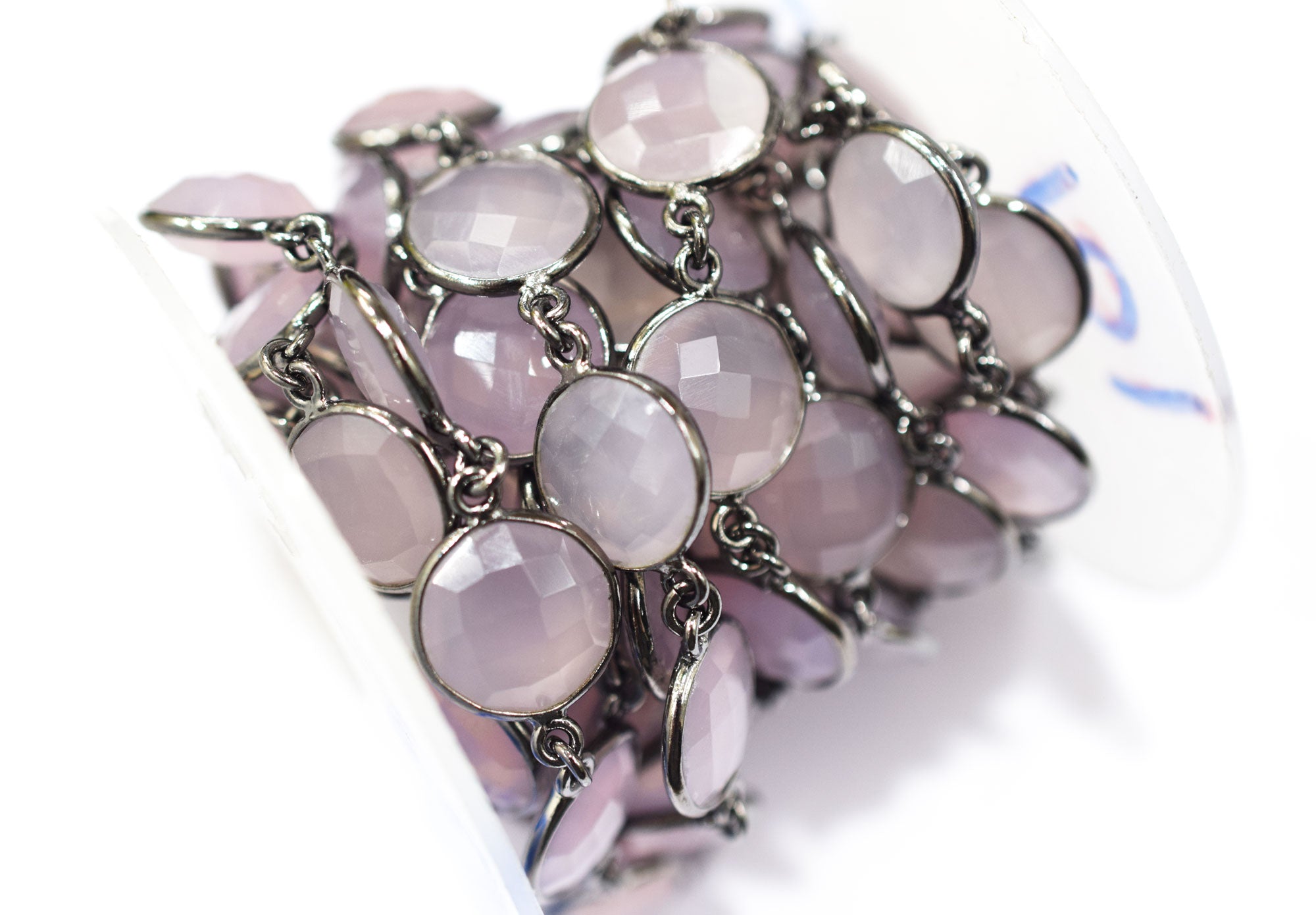 Lavender Chalcedony Faceted Coin Shape Connector Chain , 14 - 14.50 mm , RB-6513