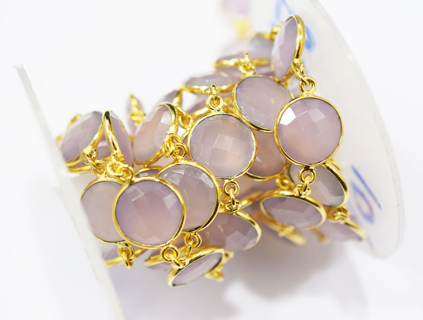 Lavender Chalcedony Faceted Coin Shape Connector Chain , 14 - 14.50 mm , RB-6513