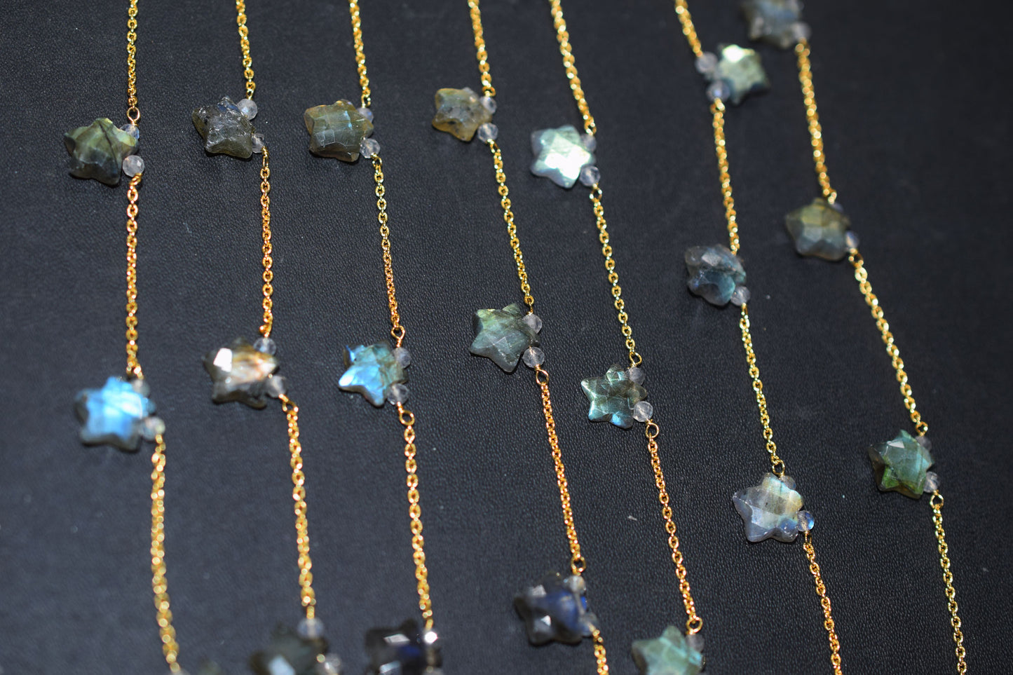 Labradorite Faceted Round Shape Rosary Beaded Chain , Labradorite Faceted Star Shape Wire Wrapped Chain , 3.50 - 9 mm , RB-6514C