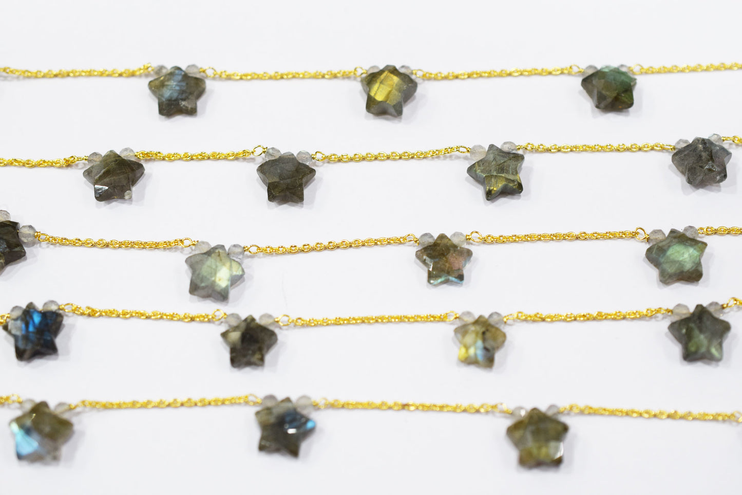 Labradorite Faceted Round Shape Rosary Beaded Chain , Labradorite Faceted Star Shape Wire Wrapped Chain , 3.50 - 9 mm , RB-6514C