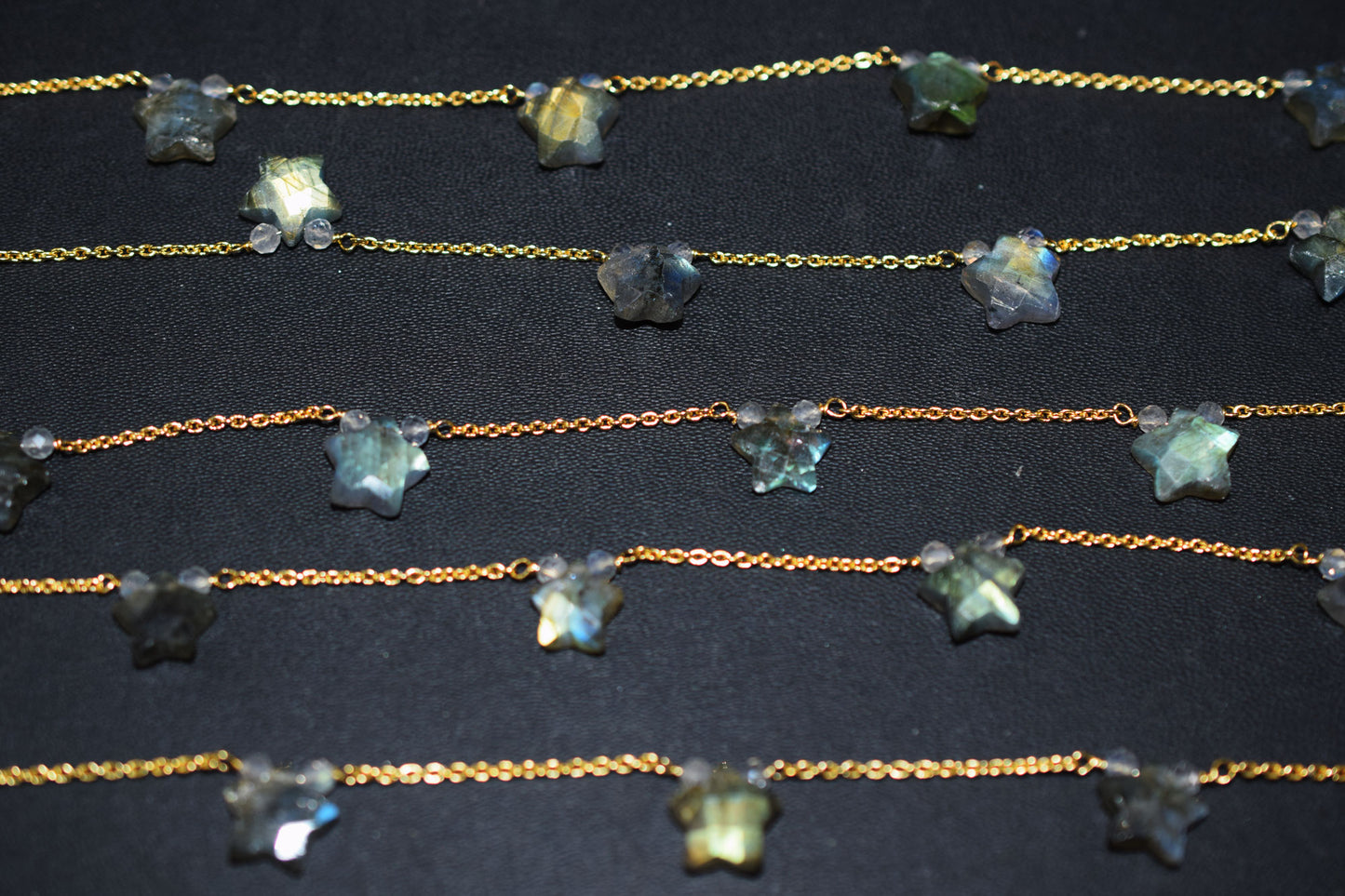 Labradorite Faceted Round Shape Rosary Beaded Chain , Labradorite Faceted Star Shape Wire Wrapped Chain , 3.50 - 9 mm , RB-6514C