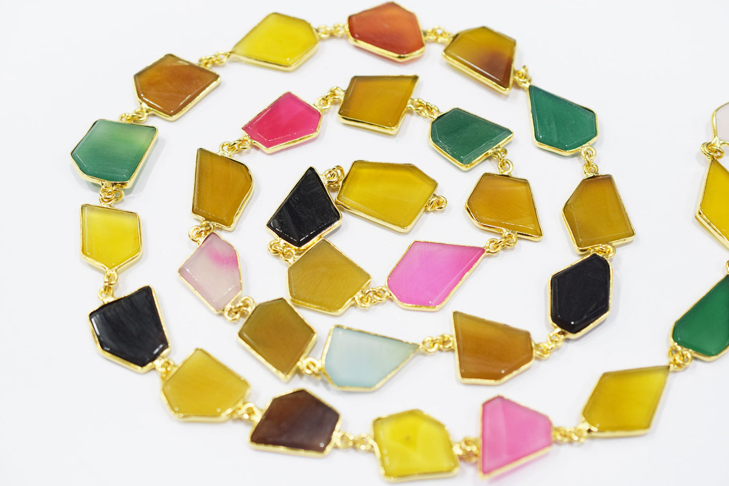 Multi Chalcedony Tablet Slice Shape Connector Chain , 14x18 - 19x21 mm , RB-6515