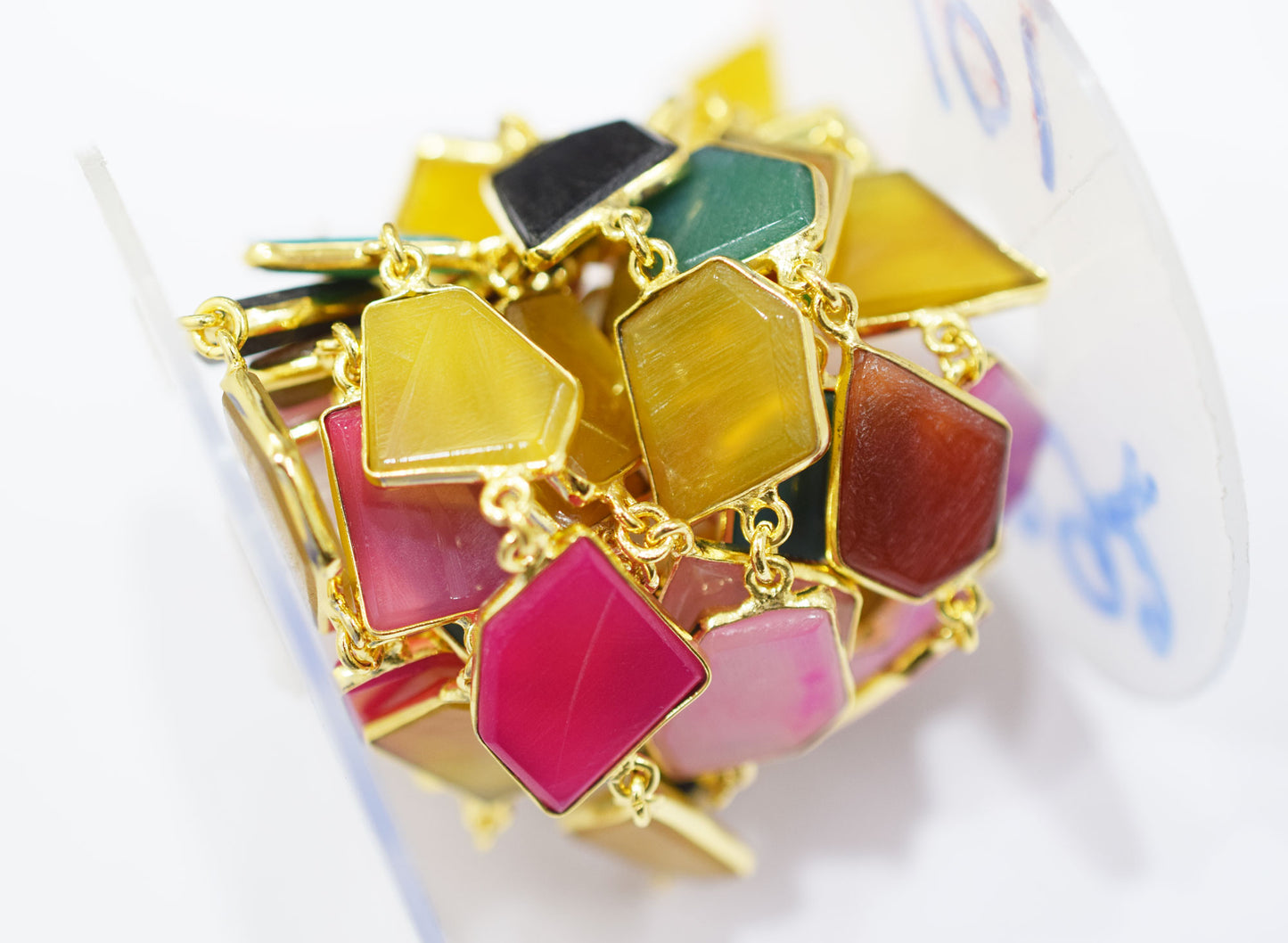 Multi Chalcedony Tablet Slice Shape Connector Chain , 14x18 - 19x21 mm , RB-6515