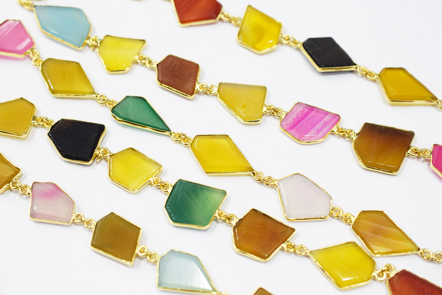 Multi Chalcedony Tablet Slice Shape Connector Chain , 14x18 - 19x21 mm , RB-6515