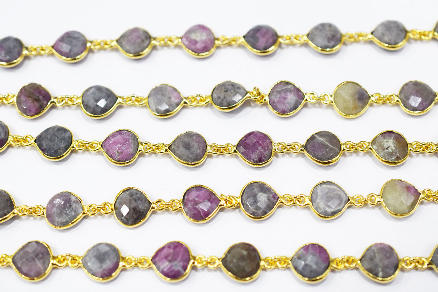 Ruby Rocks Faceted Heart Shape Connector Chain , 13 mm , RB-6516