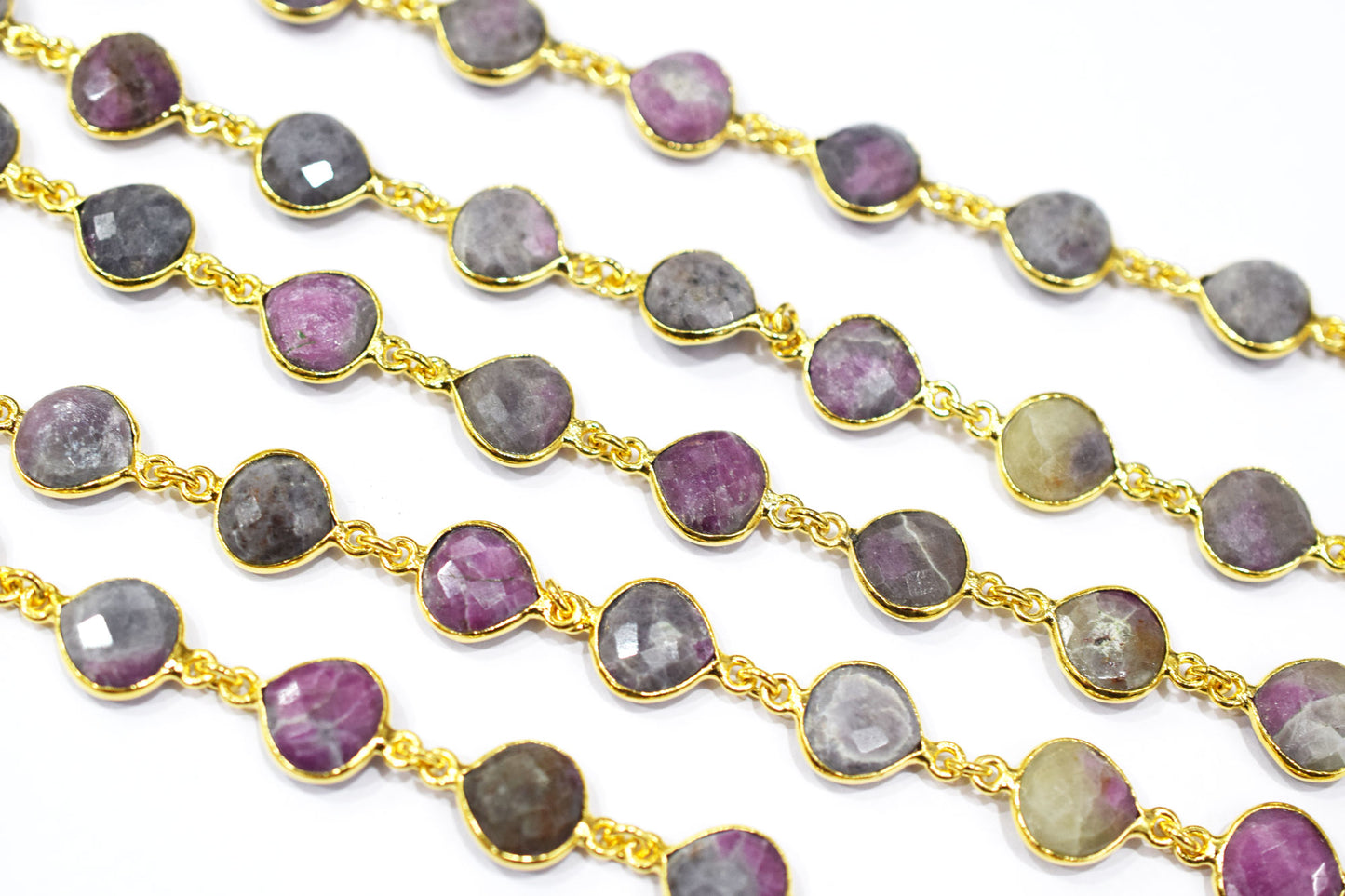 Ruby Rocks Faceted Heart Shape Connector Chain , 13 mm , RB-6516