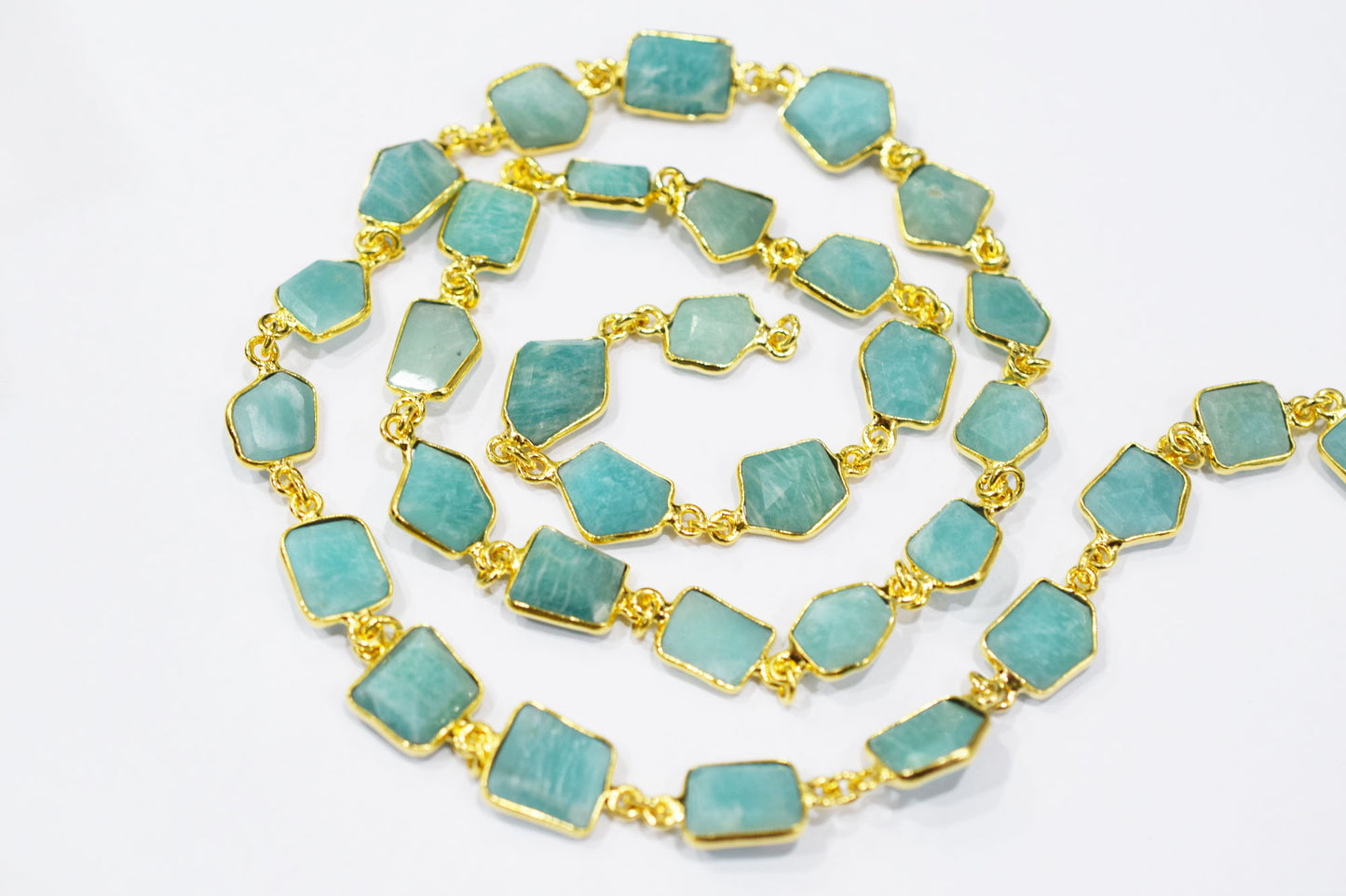 Amazonite Fancy Cut Shape Connector Chain , 8 - 10 mm , RB-6517