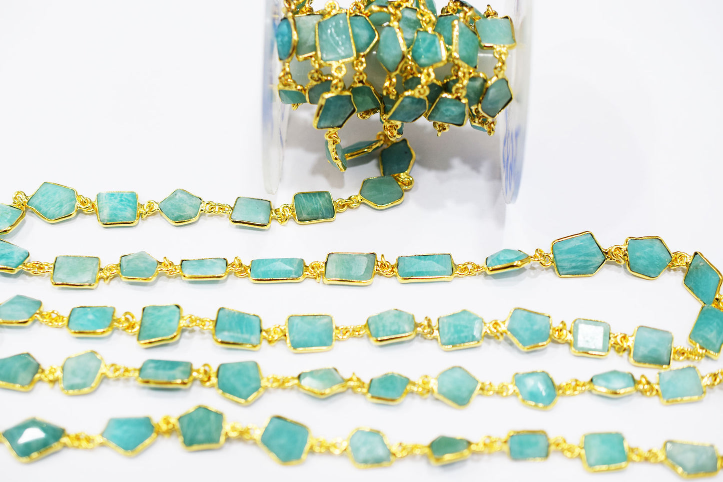 Amazonite Fancy Cut Shape Connector Chain , 8 - 10 mm , RB-6517