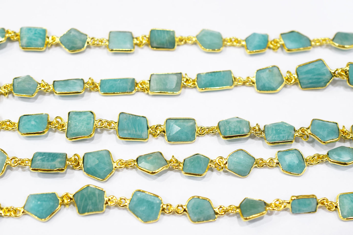 Amazonite Fancy Cut Shape Connector Chain , 8 - 10 mm , RB-6517
