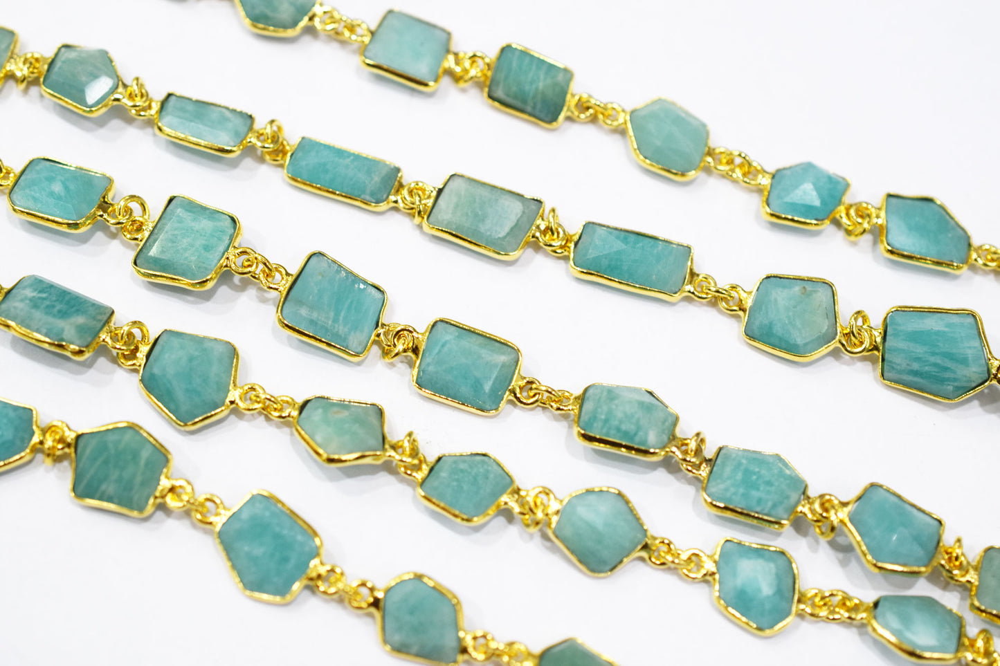 Amazonite Fancy Cut Shape Connector Chain , 8 - 10 mm , RB-6517