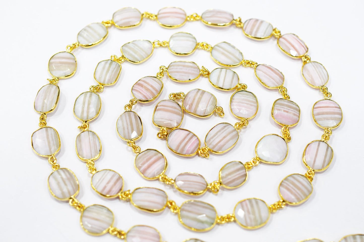 Lace Pink Peruvian Opal Faceted Slice Shape Connector Chain , 13x16 mm , RB-6518