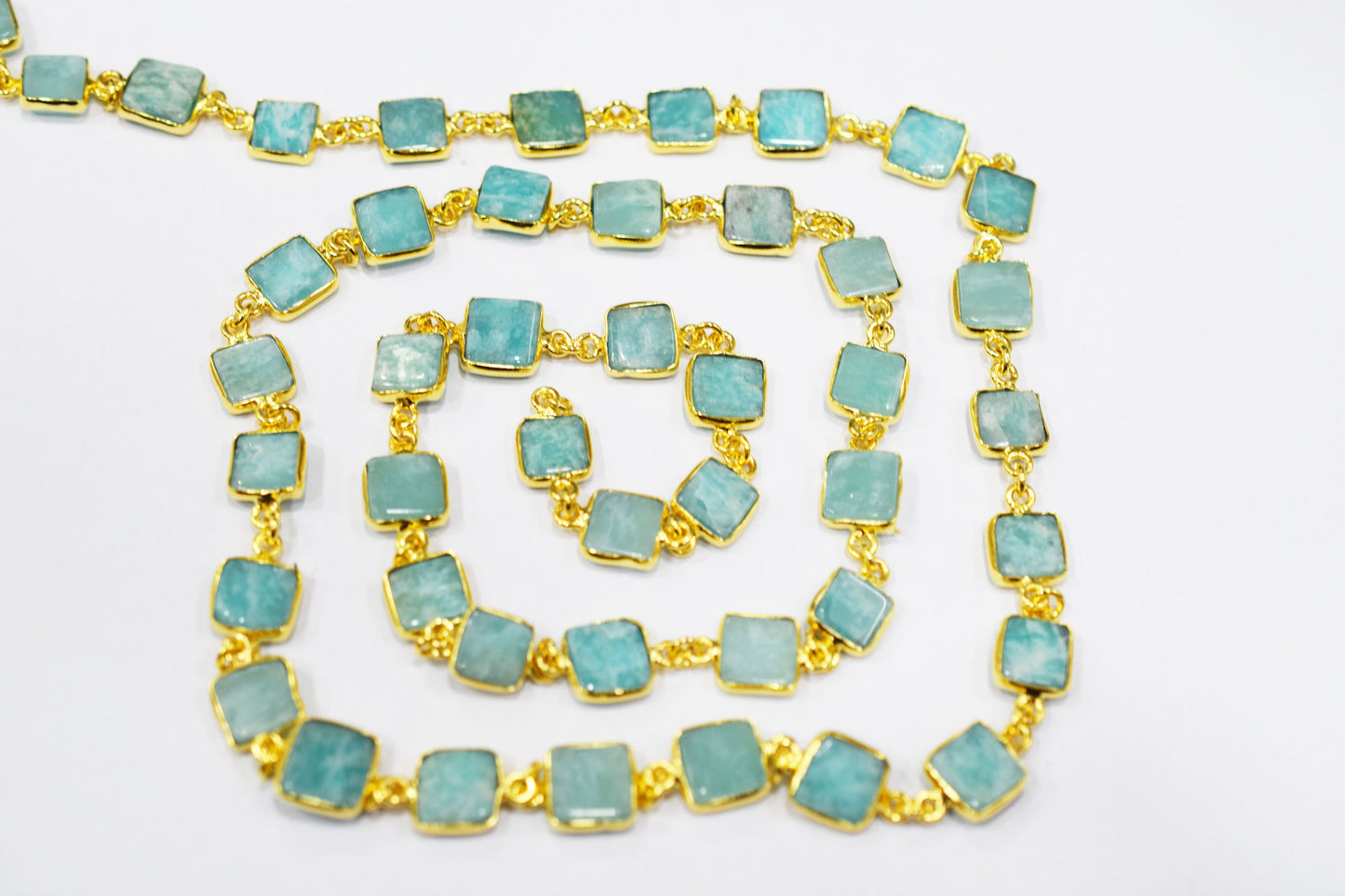 Amazonite Square Cut Shape Connector Chain , 7 - 9 mm , RB-6519