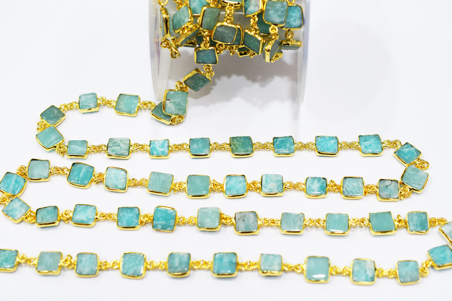 Amazonite Square Cut Shape Connector Chain , 7 - 9 mm , RB-6519