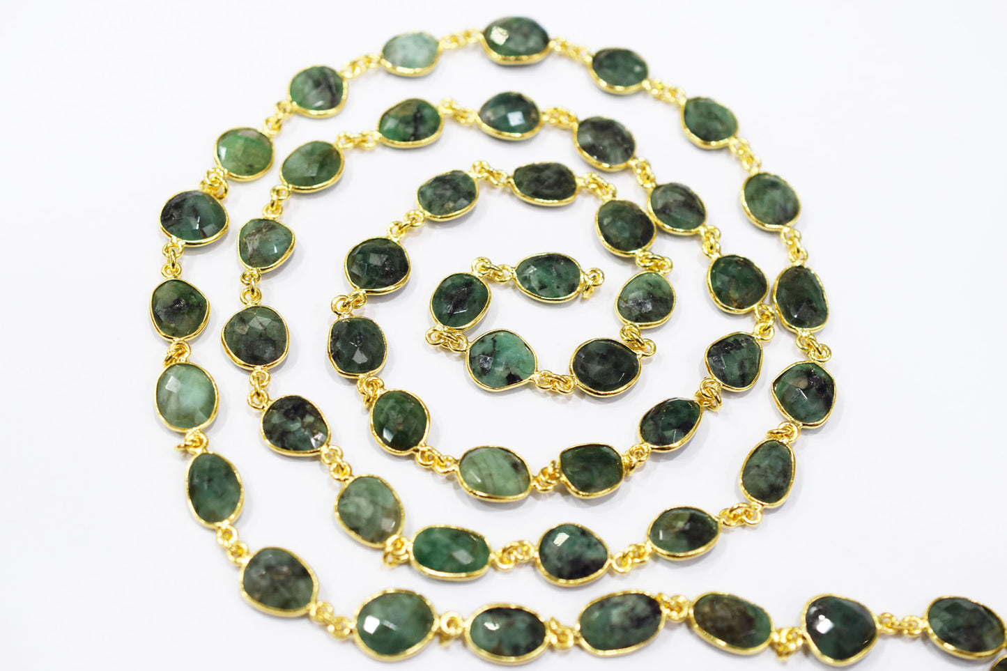 Natural Sakota Emerald Faceted Slice Shape Connector Chain , 10x12 - 11x13 mm , RB-6520