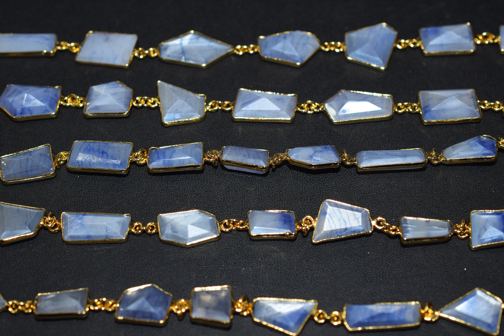 Silverite Sapphire Moonstone AB Coated Huge Fancy Cut Shape Connector Chain , 10x12 - 9x22 mm , RB-6522