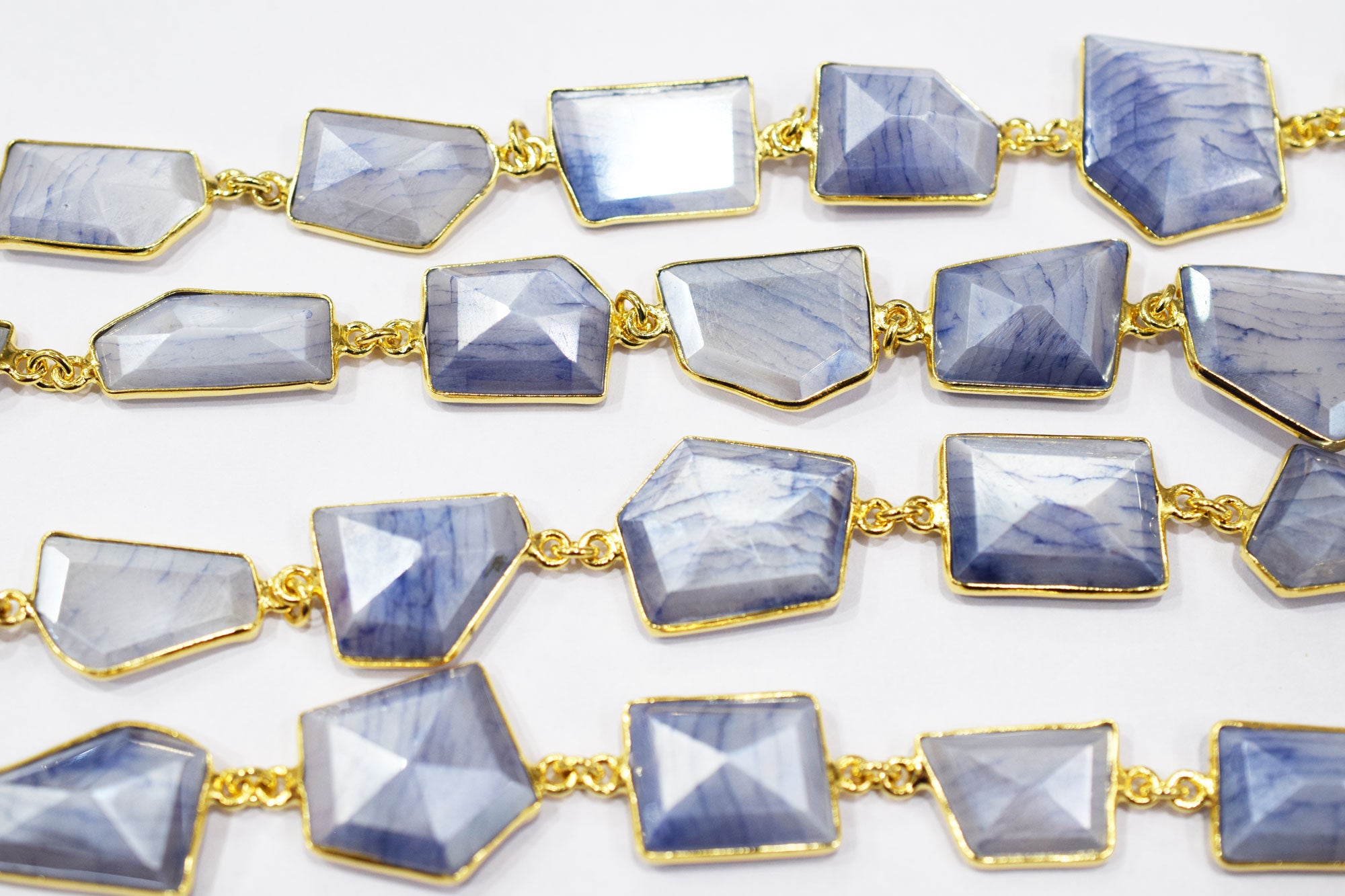 Silverite Sapphire Moonstone AB Coated Huge Fancy Cut Shape Connector Chain , 12x13 - 18x20 mm , RB-6523