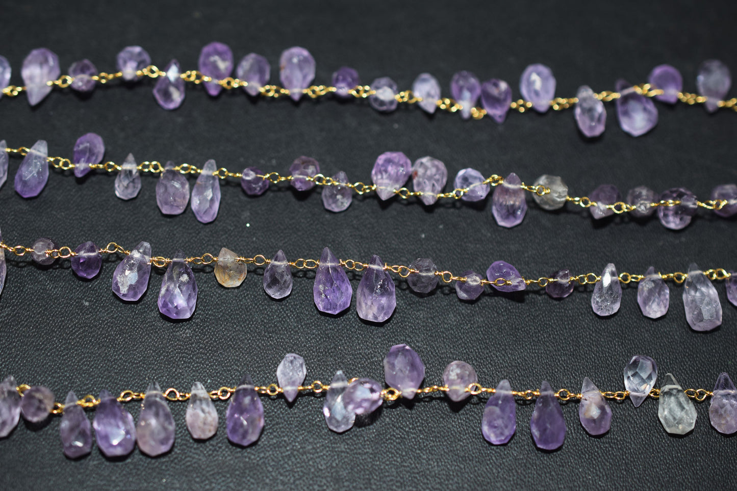 Pink Amethyst Hand Cut Drops Shape Rosary Beaded Chain , 8 mm , RB-6524