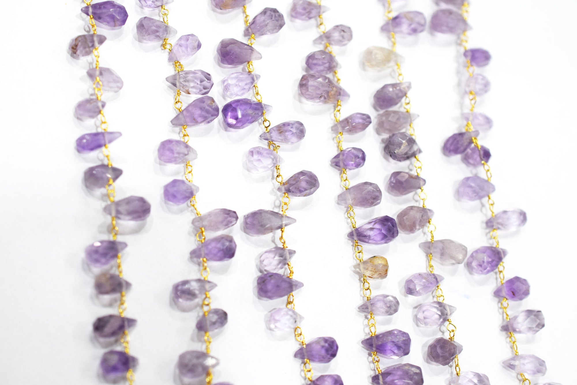 Pink Amethyst Hand Cut Drops Shape Rosary Beaded Chain , 8 mm , RB-6524