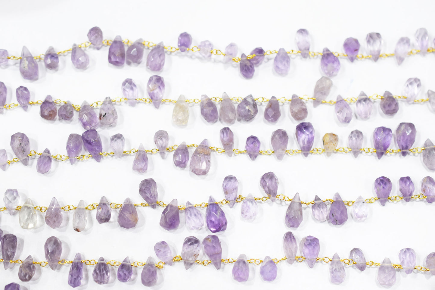 Pink Amethyst Hand Cut Drops Shape Rosary Beaded Chain , 8 mm , RB-6524