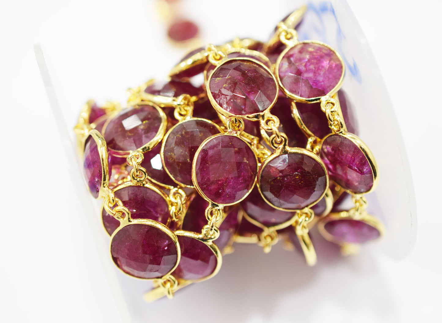 Dyed Ruby Beryl Faceted Coin Shape Connector Chain , 14 mm , RB-6525