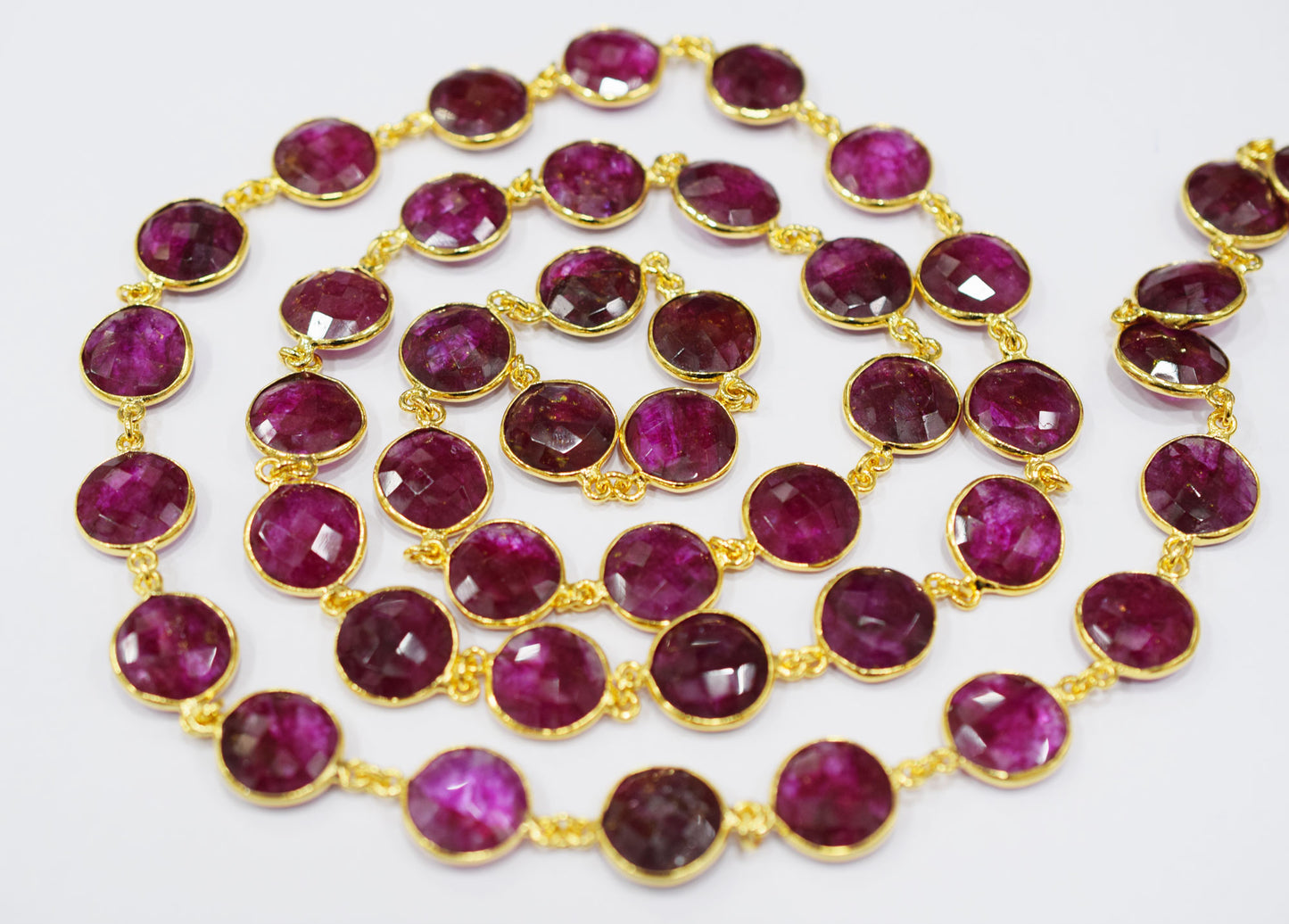 Dyed Ruby Beryl Faceted Coin Shape Connector Chain , 14 mm , RB-6525