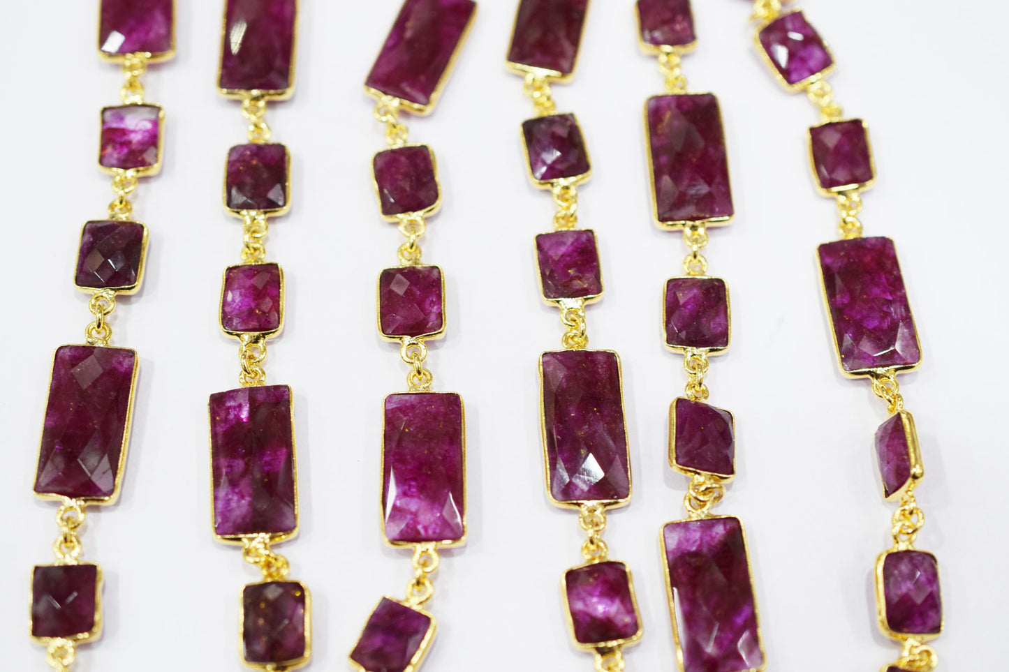 Dyed Ruby Beryl Faceted Baguette Shape Alternate Connector Chain , 11 - 22 mm , RB-6526