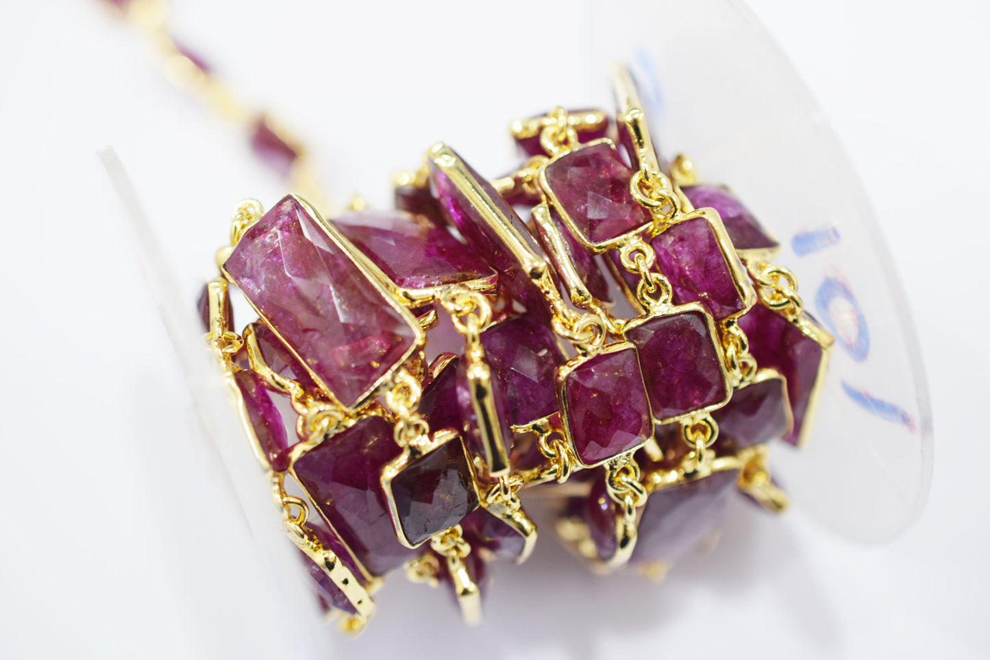 Dyed Ruby Beryl Faceted Baguette Shape Alternate Connector Chain , 11 - 22 mm , RB-6526