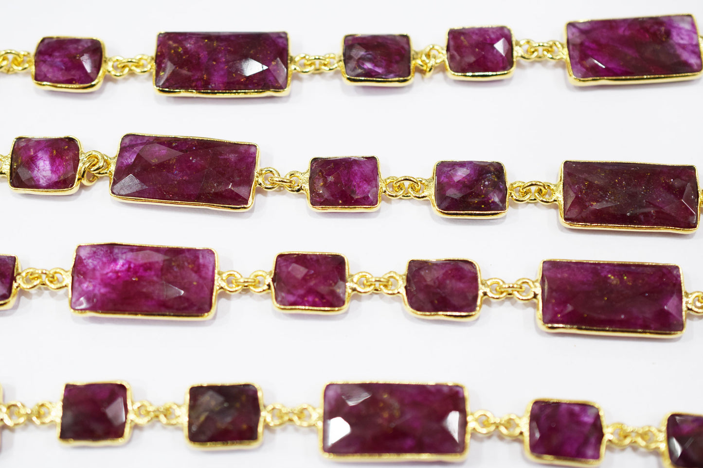 Dyed Ruby Beryl Faceted Baguette Shape Alternate Connector Chain , 11 - 22 mm , RB-6526