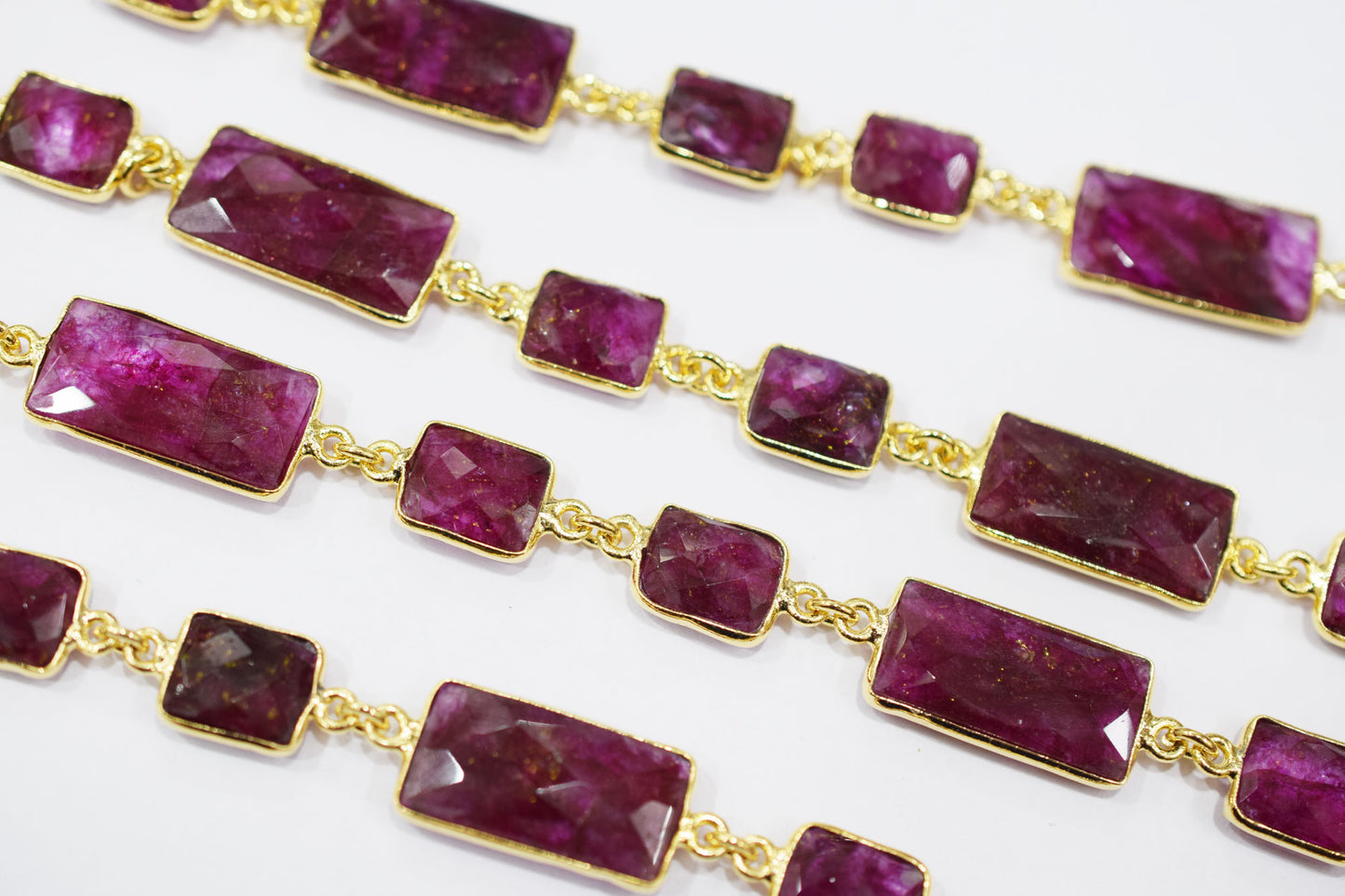 Dyed Ruby Beryl Faceted Baguette Shape Alternate Connector Chain , 11 - 22 mm , RB-6526