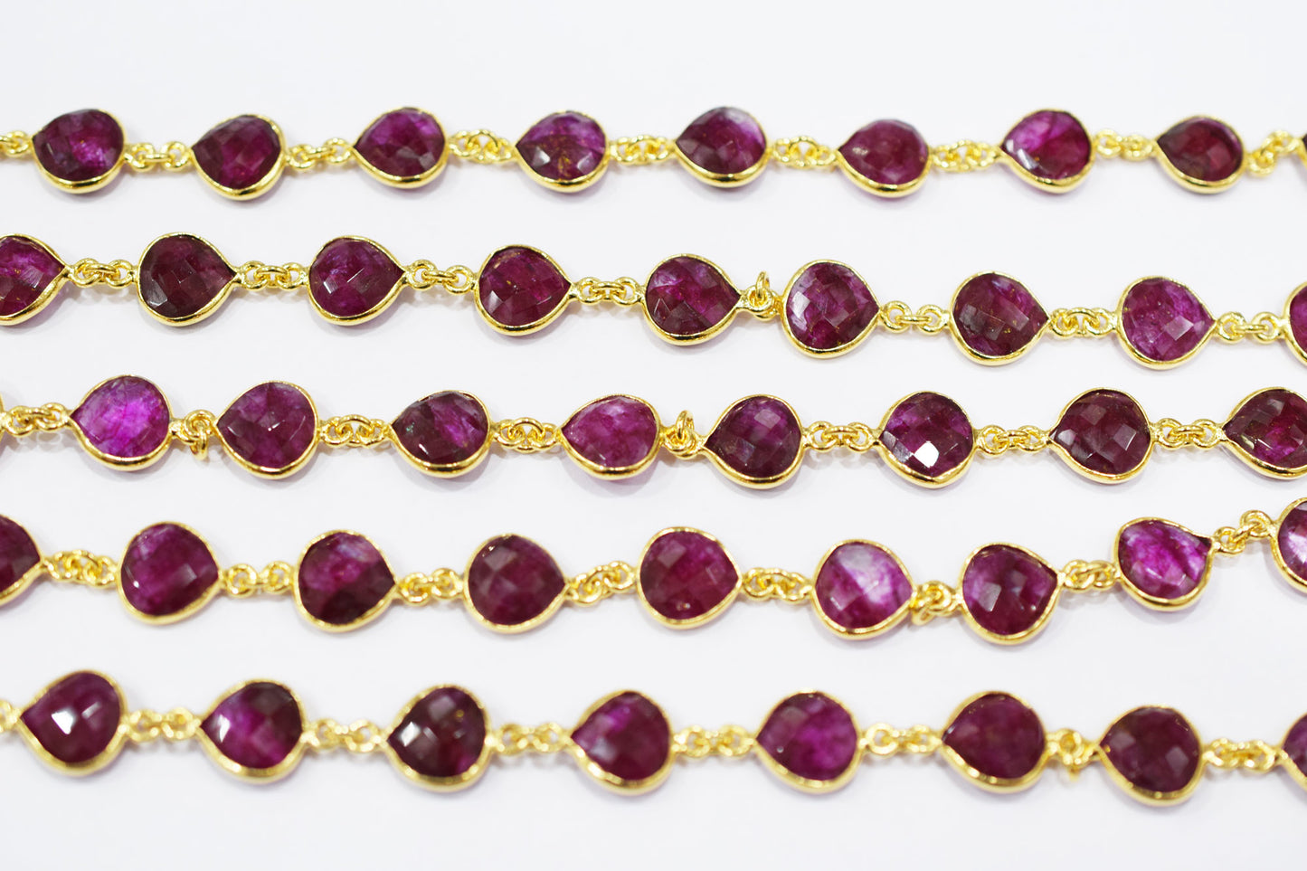 Dyed Ruby Beryl Faceted Heart Shape Connector Chain , 9 mm , RB-6527