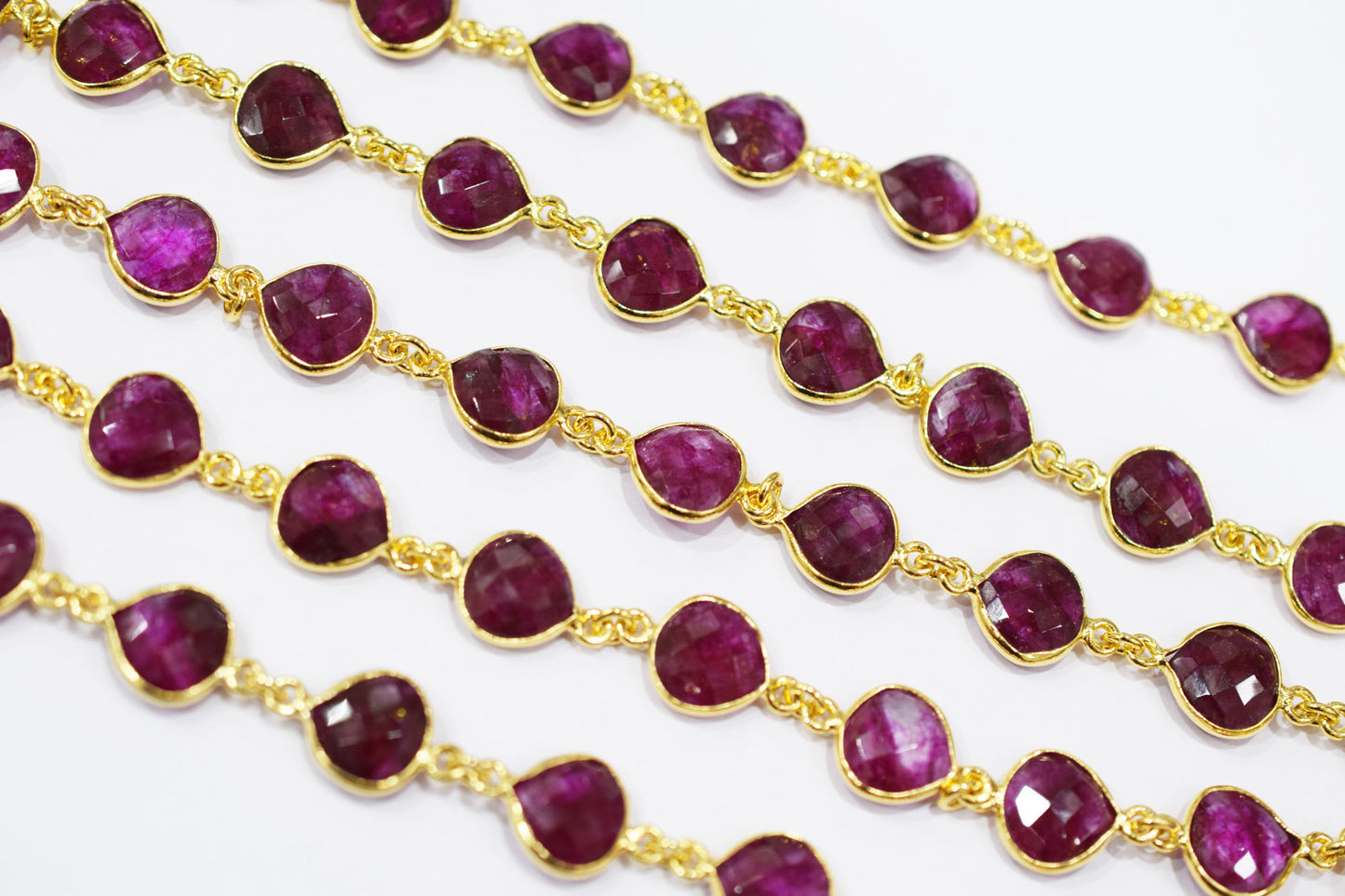 Dyed Ruby Beryl Faceted Heart Shape Connector Chain , 9 mm , RB-6527