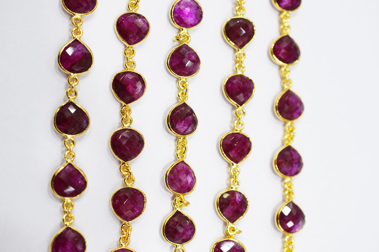 Dyed Ruby Beryl Faceted Heart Shape Connector Chain , 9 mm , RB-6527