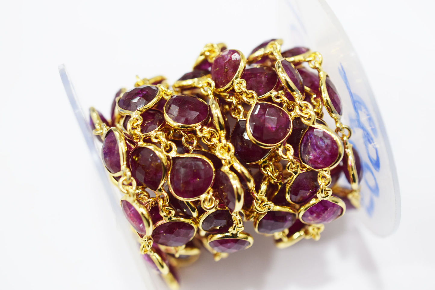 Dyed Ruby Beryl Faceted Heart Shape Connector Chain , 9 mm , RB-6527