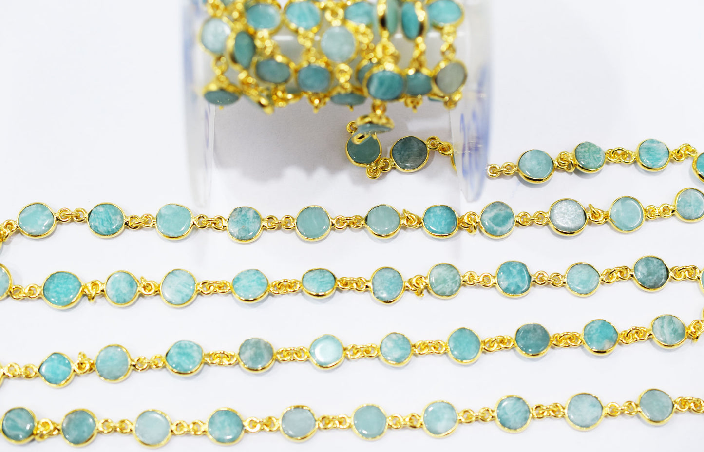 Amazonite Coin Shape Connector Chain , 9 mm , RB-6529