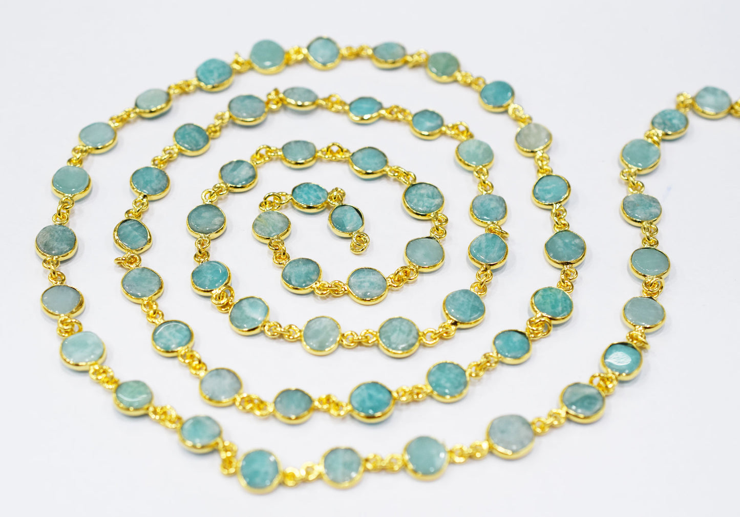 Amazonite Coin Shape Connector Chain , 9 mm , RB-6529